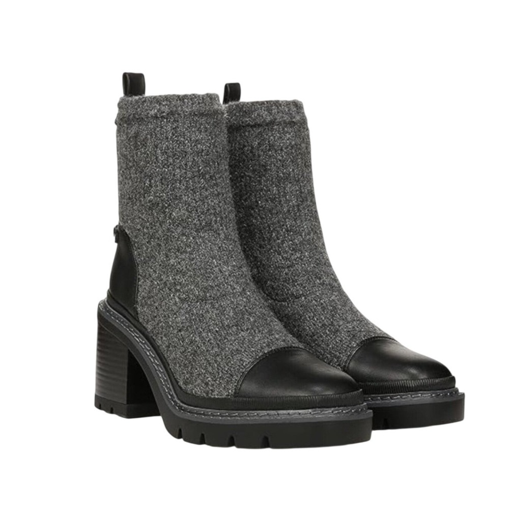 Sam Edelman Rozanna Ankle Bootie Women 7 Grey Black Block Heel Lug Sole